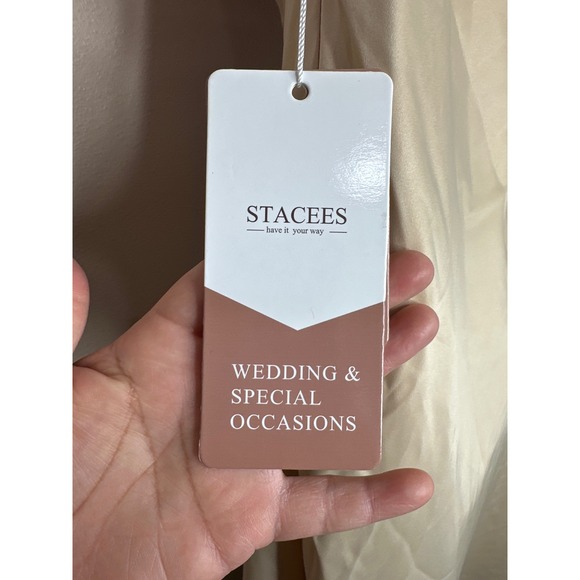 Stacees Champagne Slip Dress Criss Cross Back‎ Wedding Special Occasion US4 - Picture 7 of 9